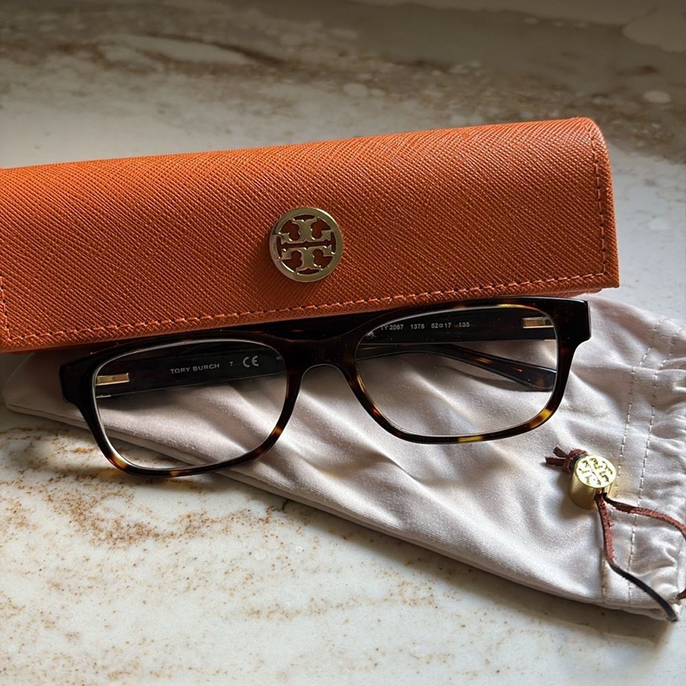 Tory Burch - Tortoiseshell Eyeglasses Frames with Orange Logo Case and Bag